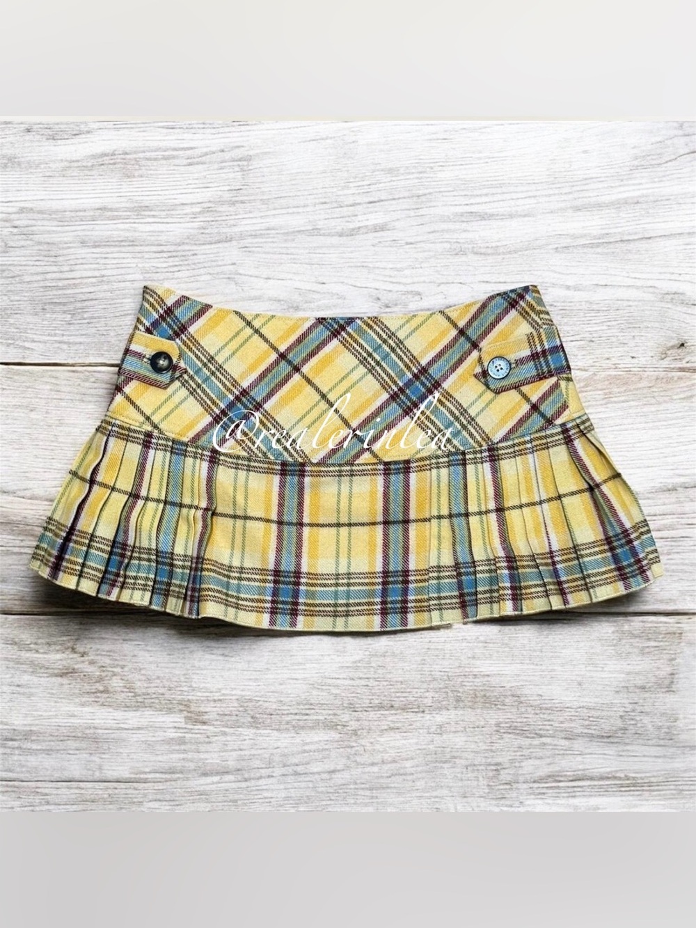 Abercrombie & Fitch Yellow Plaid Pleated Mini Skirt Peekaboo Lace NWT Vintage 2